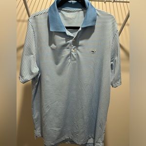 Blue and White Striped Vineyard Vines Golf Polo